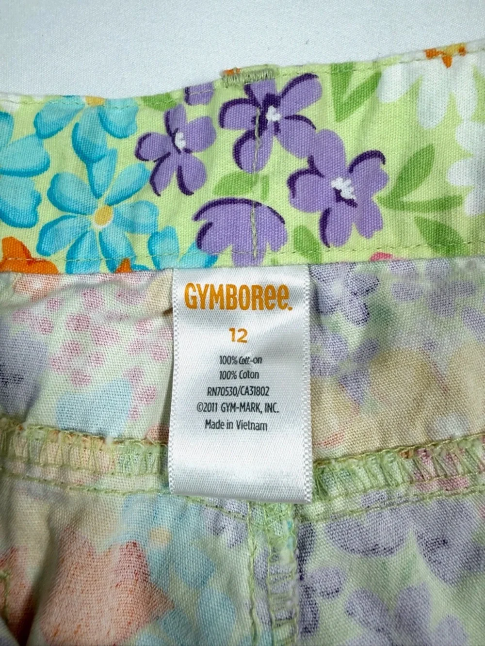 GYMBOREE Girls Floral Pants Size 12 Bright Multicolor Cotton Spring Summer Retro